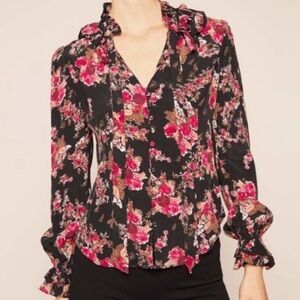•ByTIMO X Barneys New York• Long‎ Sleeve Ruffle Blouse in Rose Tapestry Size M